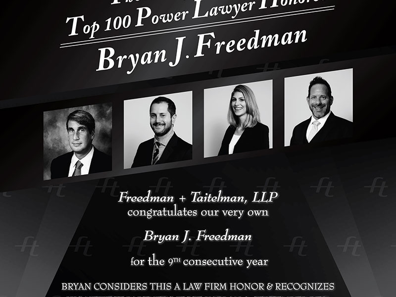 Freedman + Taitelman Ad on The Hollywood Reporter for Bryan Freedman receiving Top 100 Power Lawyer Honoree in 2016. Ad design by Rodezno Studios.