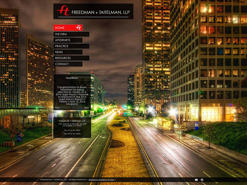 Home page of Freedman + Taitelman LLP website. A Century City Law firm. Website and branding by Rodezno Studios.
